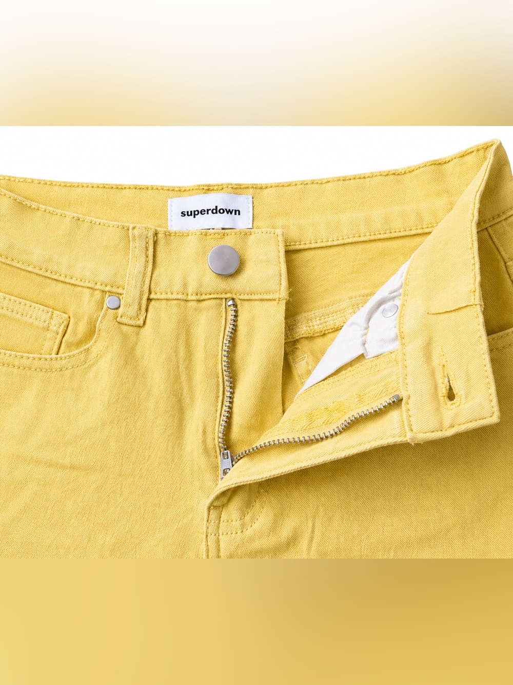 Superdown Butter Yellow High Rise Denim Shorts XS Revolve Festival - Picture 3 of 5